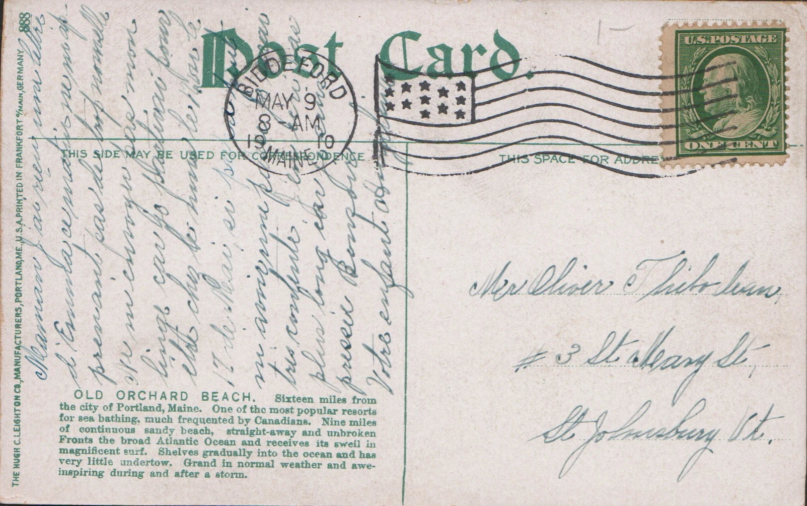 Handwritten postcard back