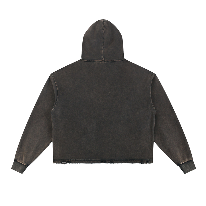 Vintage Washed Frayed-Hem Hoodie