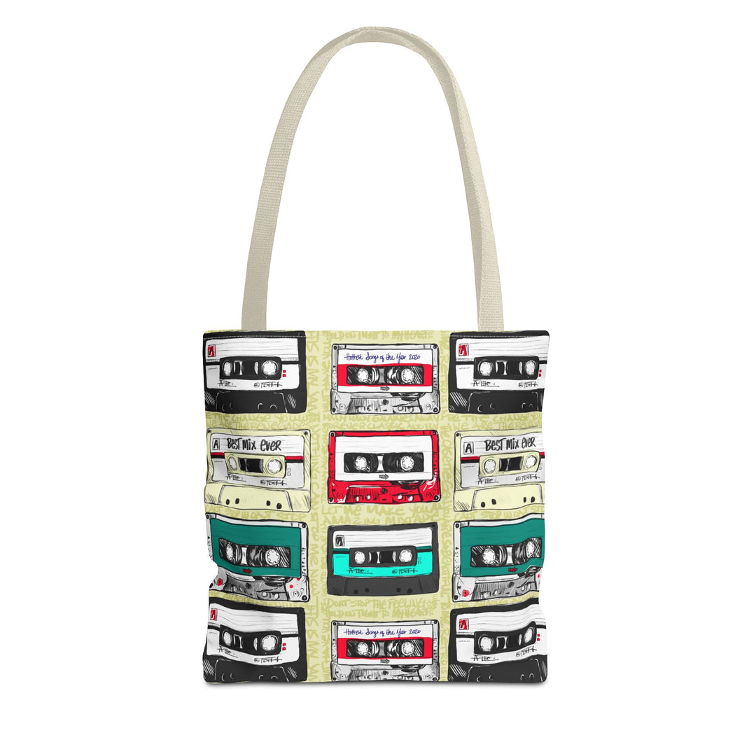 Retro Cassette Tape Tote Bag — Vintage 80s Music Pattern All-Over Print