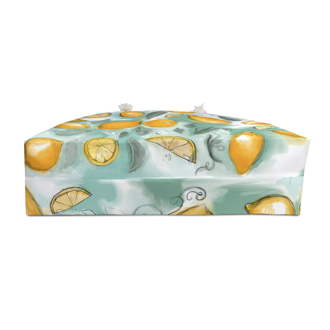 Lemon Watercolor Weekender Bag — Citrus Print Travel Tote