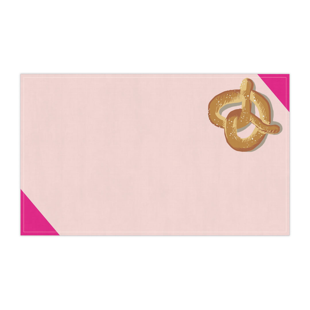Pretzel Kitchen Tea Towel – Pink Corner Accent Cotton-Poly Dish Towel