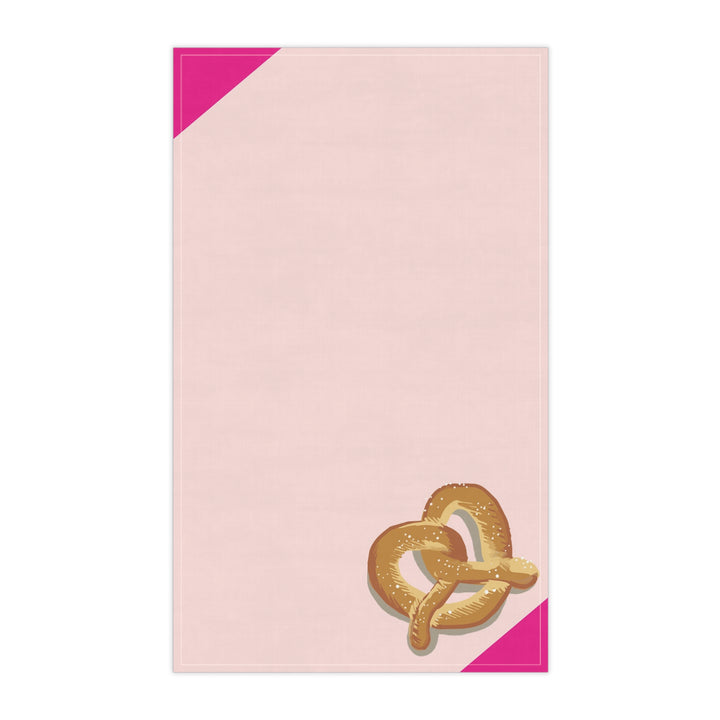 Pretzel Kitchen Tea Towel – Pink Corner Accent Cotton-Poly Dish Towel