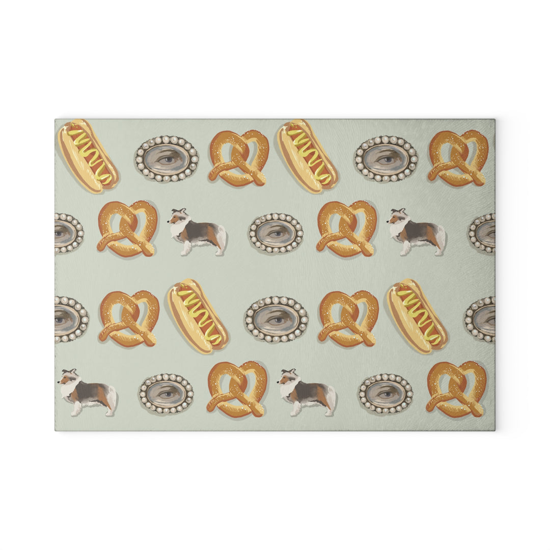 Eye Love Dogs and Hot Dogs Glass Cutting Board