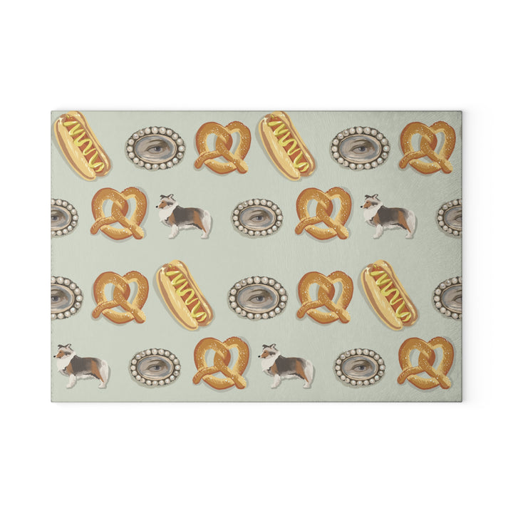 Eye Love Dogs and Hot Dogs Glass Cutting Board