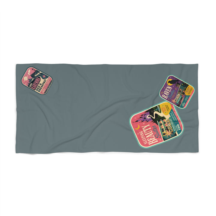 Vintage Travel Sticker Beach Towel — Retro Book Club