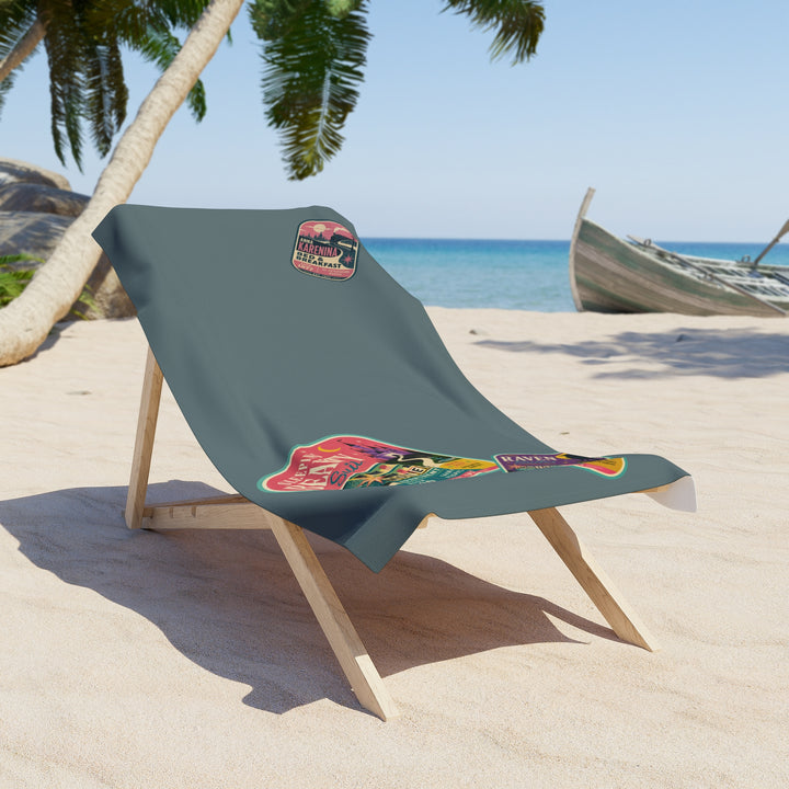Vintage Travel Sticker Beach Towel — Retro Book Club
