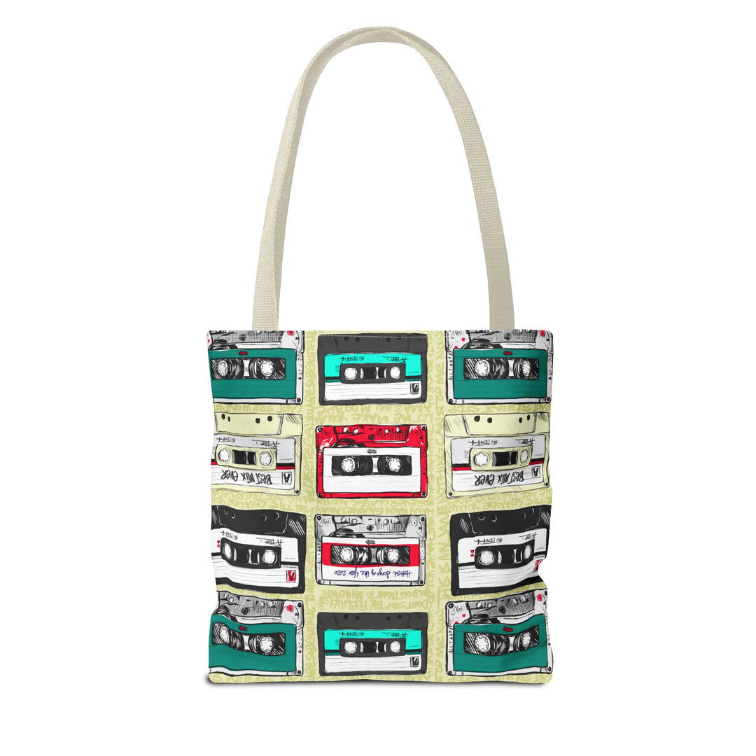 Retro Cassette Tape Tote Bag — Vintage 80s Music Pattern All-Over Print