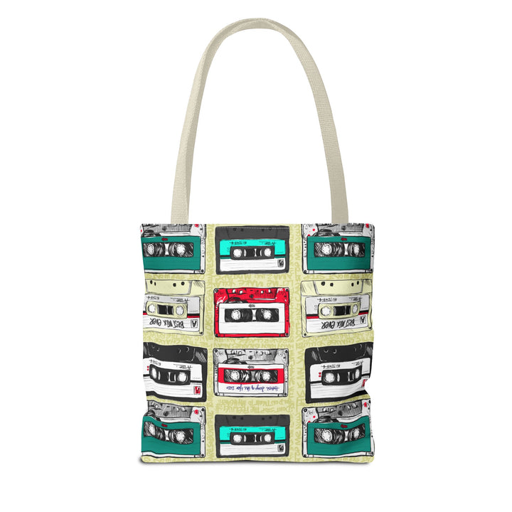 Retro Cassette Tape Tote Bag — Vintage 80s Music Pattern All-Over Print