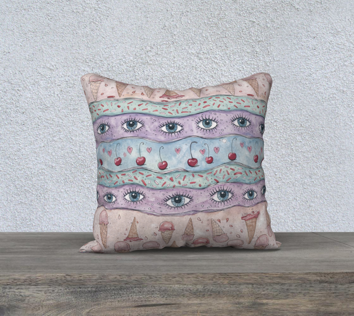 Eyes and Ice Cream Illustrated Pillow