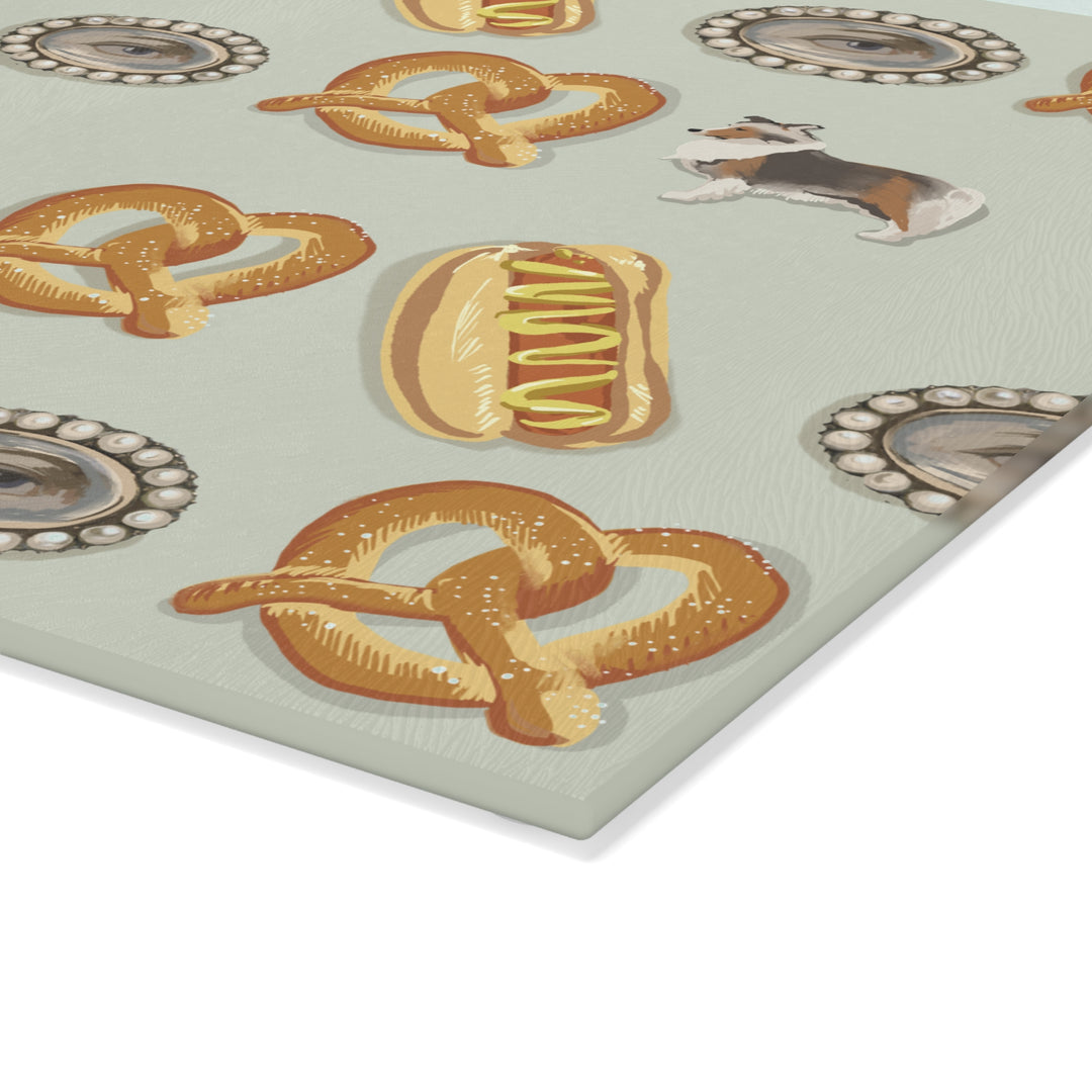 Eye Love Dogs and Hot Dogs Glass Cutting Board
