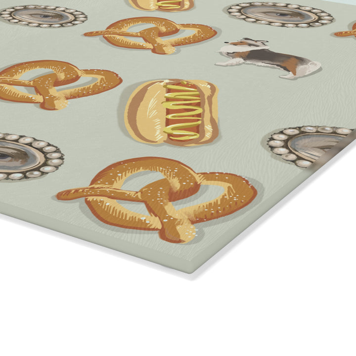Eye Love Dogs and Hot Dogs Glass Cutting Board