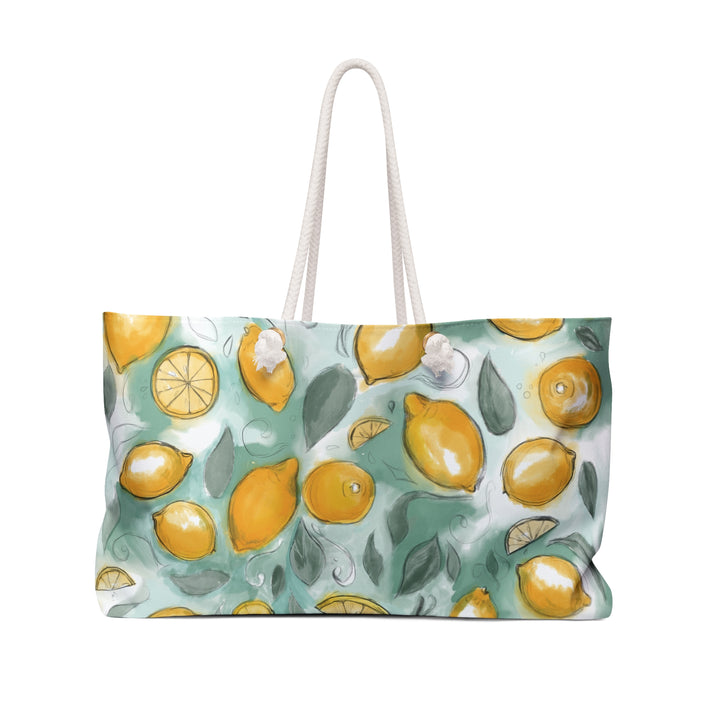 Lemon Watercolor Weekender Bag — Citrus Print Travel Tote