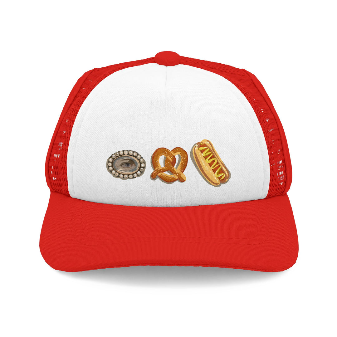 Dog Foam Trucker Hat - Cute Dog, Pretzel &amp; Hot Dog Patch Cap