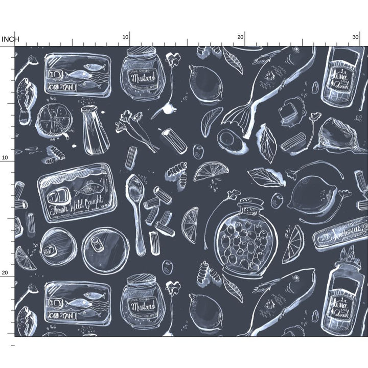 Tinned Fish - Navy Fabric by the Yard