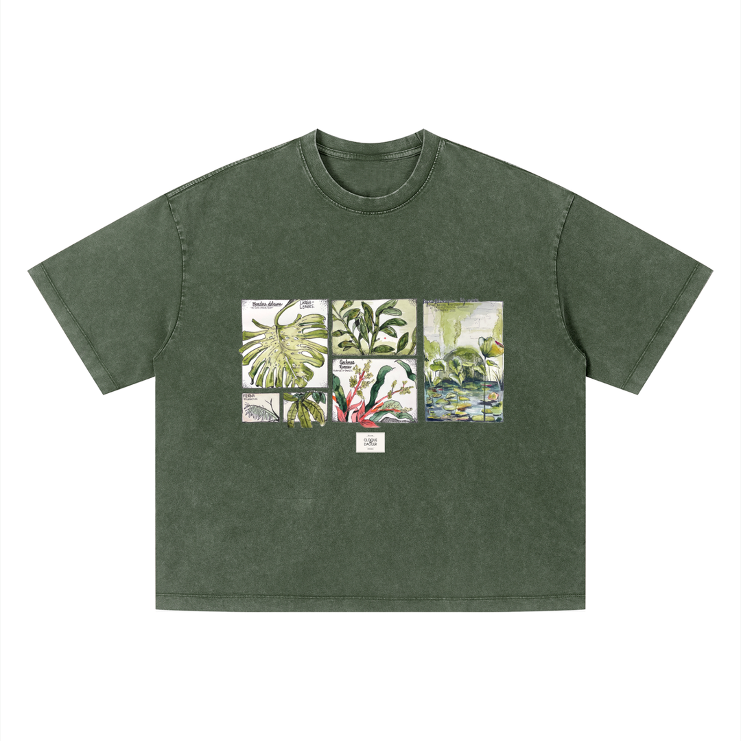 Tropical Botanical Illustrations Vintage Wash Boxy T-Shirt