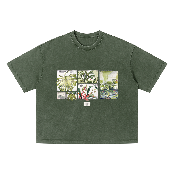 Tropical Botanical Illustrations Vintage Wash Boxy T-Shirt