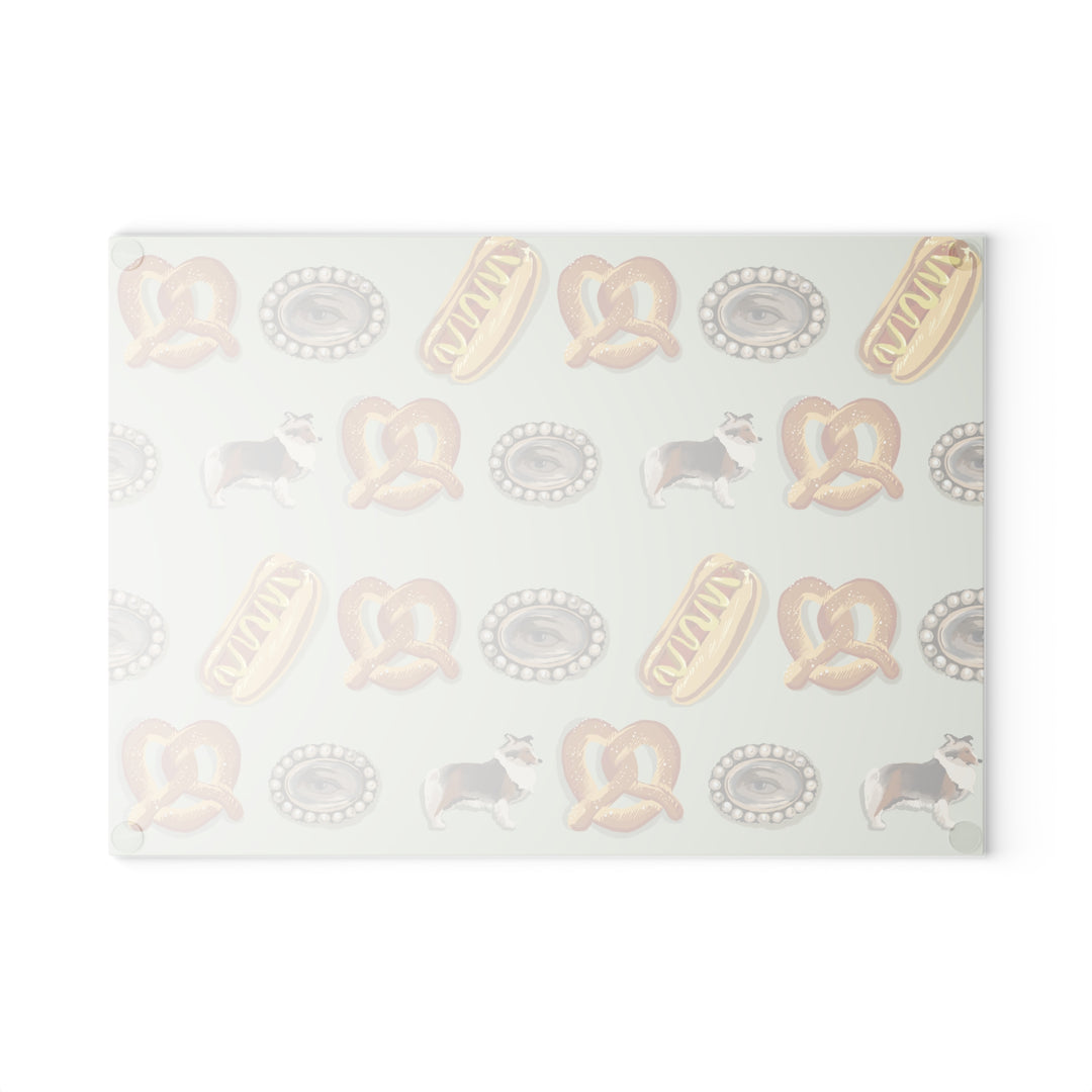 Eye Love Dogs and Hot Dogs Glass Cutting Board