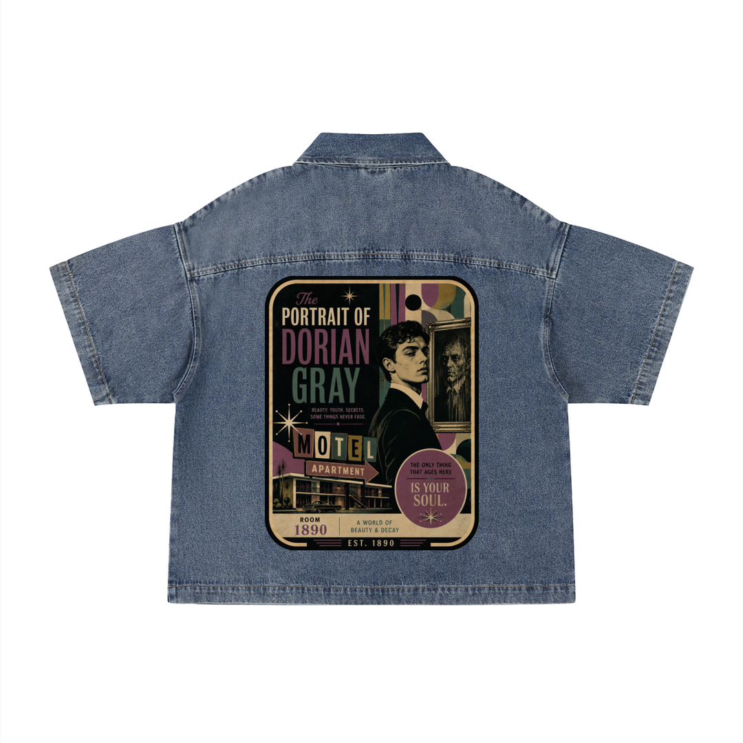 Unisex Vintage Wash Boxy Quarter-Zip Denim Shirt