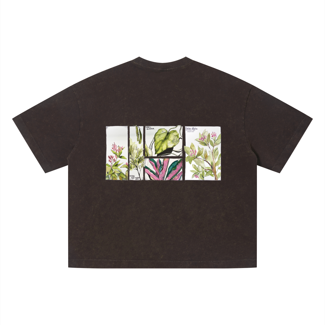 Tropical Botanical Illustrations Vintage Wash Boxy T-Shirt