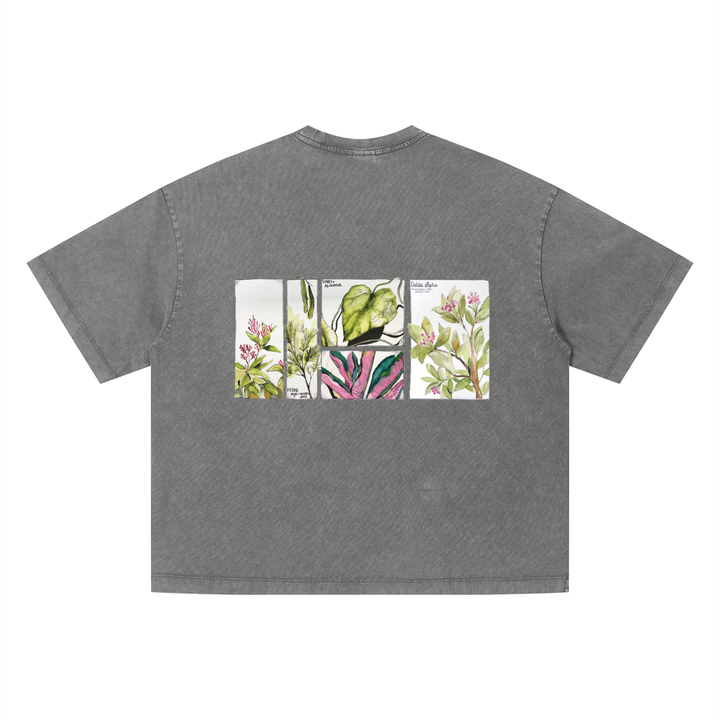 Tropical Botanical Illustrations Vintage Wash Boxy T-Shirt