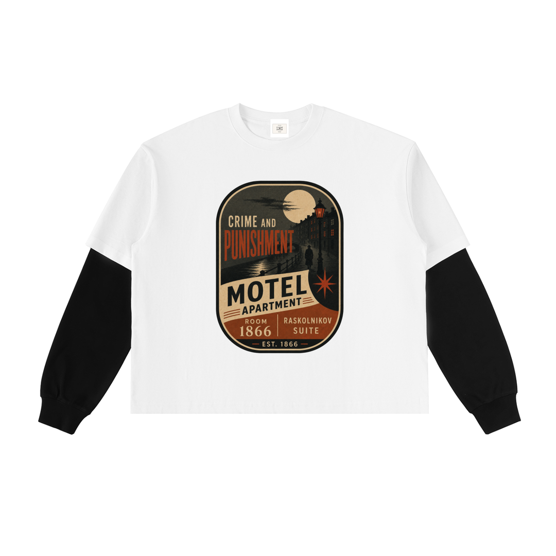 Layered Contrast Sleeve Cotton T-Shirt