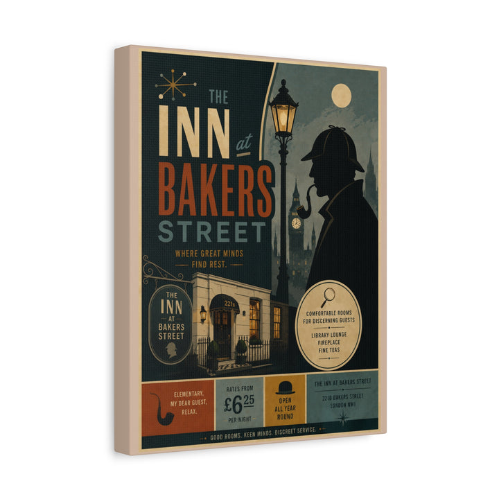 Baker Street Inn Matte Stretched Canvas Art — Sherlock Holmes Vintage Travel Poster