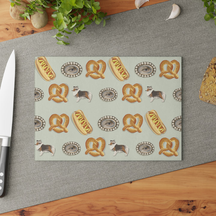 Eye Love Dogs and Hot Dogs Glass Cutting Board