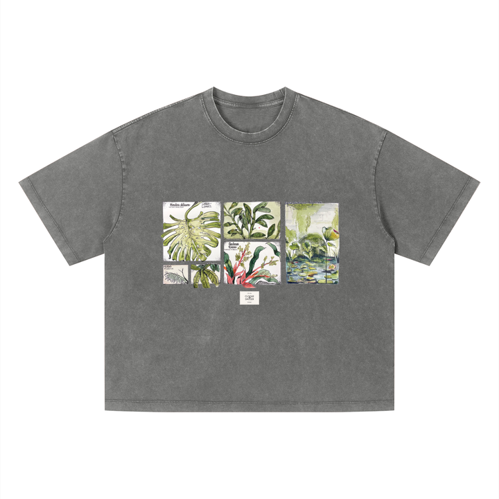Tropical Botanical Illustrations Vintage Wash Boxy T-Shirt