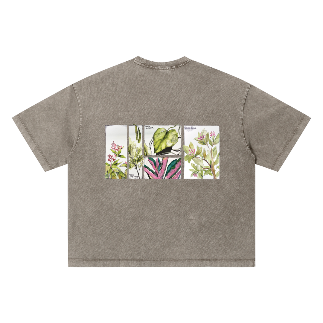 Tropical Botanical Illustrations Vintage Wash Boxy T-Shirt
