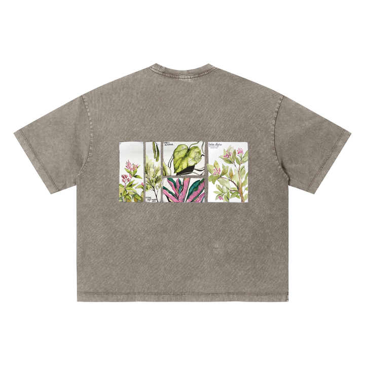 Tropical Botanical Illustrations Vintage Wash Boxy T-Shirt