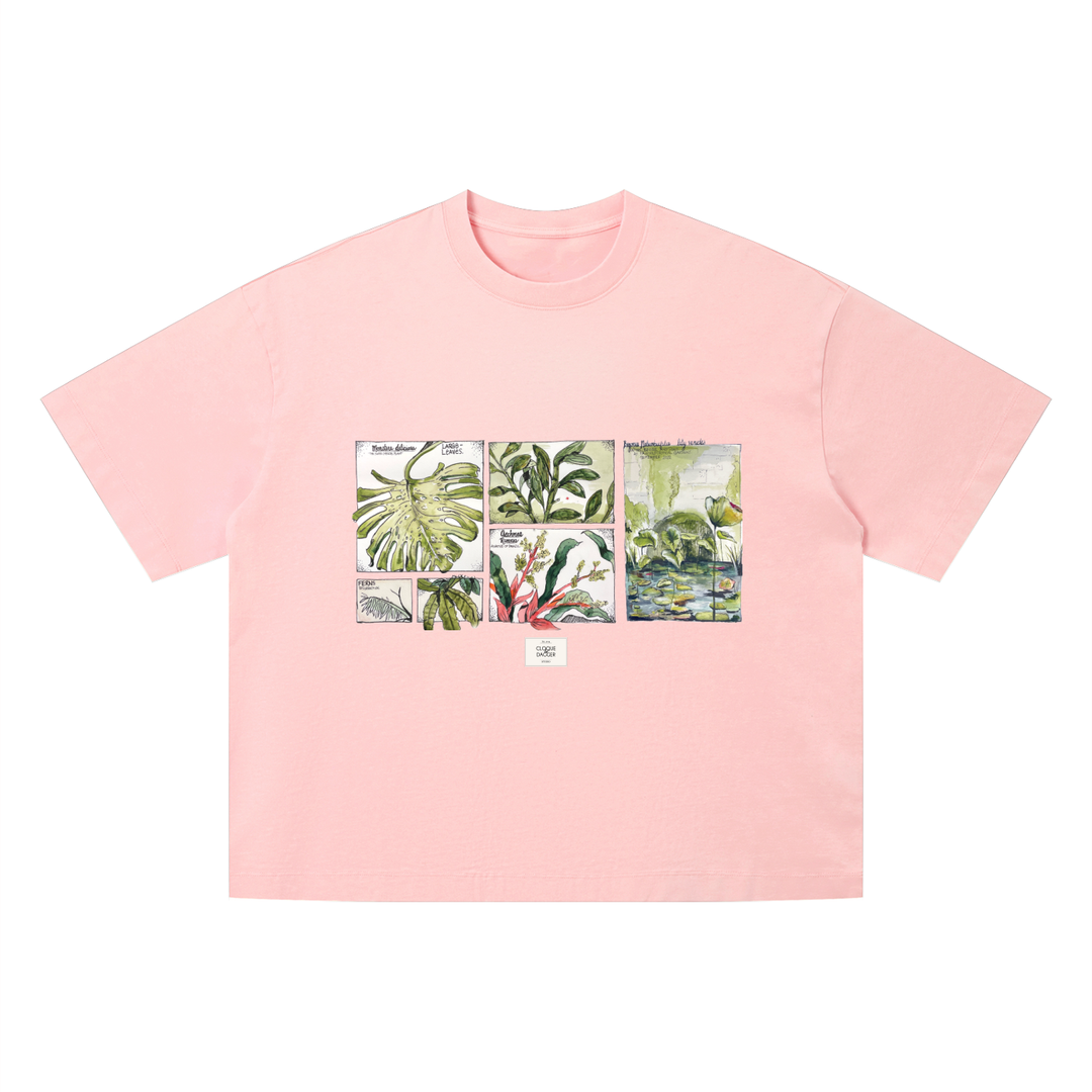 Tropical Botanical Illustrations Vintage Wash Boxy T-Shirt