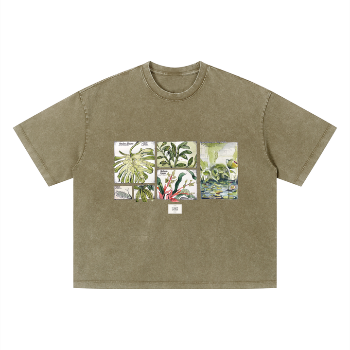 Tropical Botanical Illustrations Vintage Wash Boxy T-Shirt