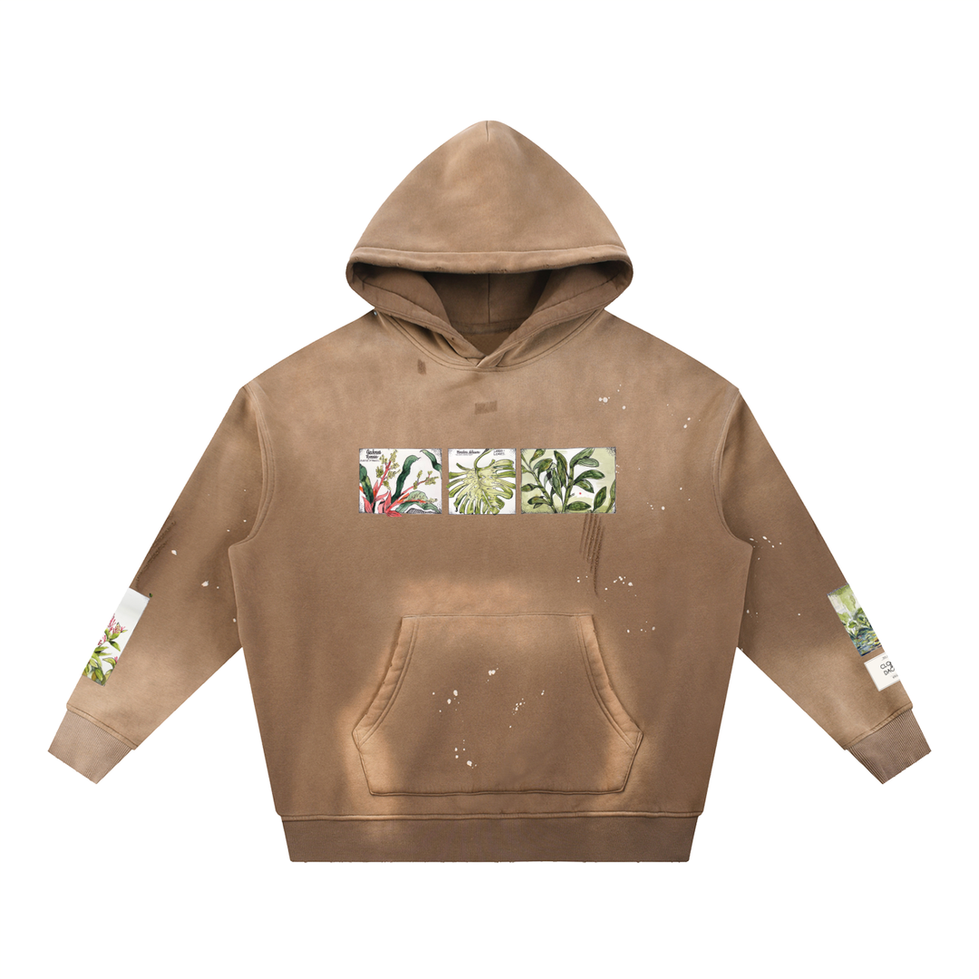 Tropical Botanical Field Illustrations Vintage Washed Hoodie