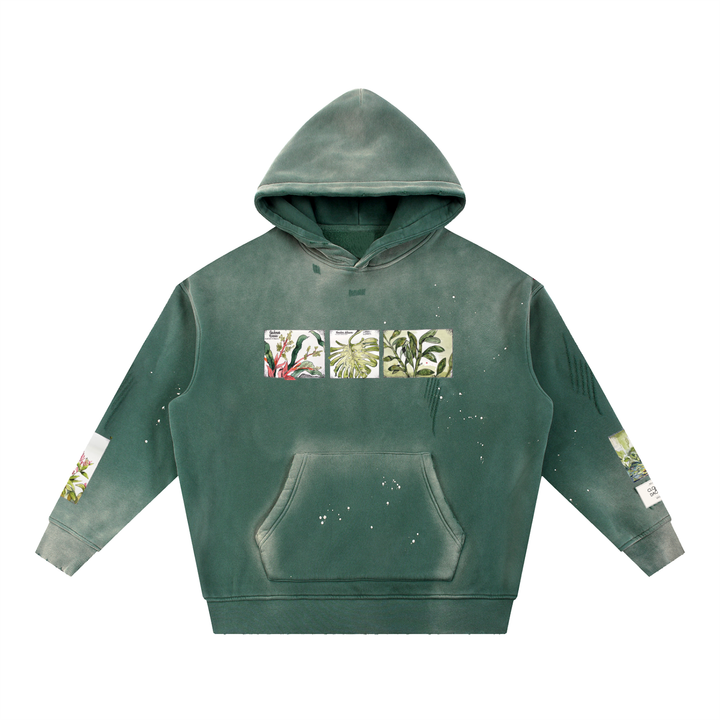Tropical Botanical Field Illustrations Vintage Washed Hoodie