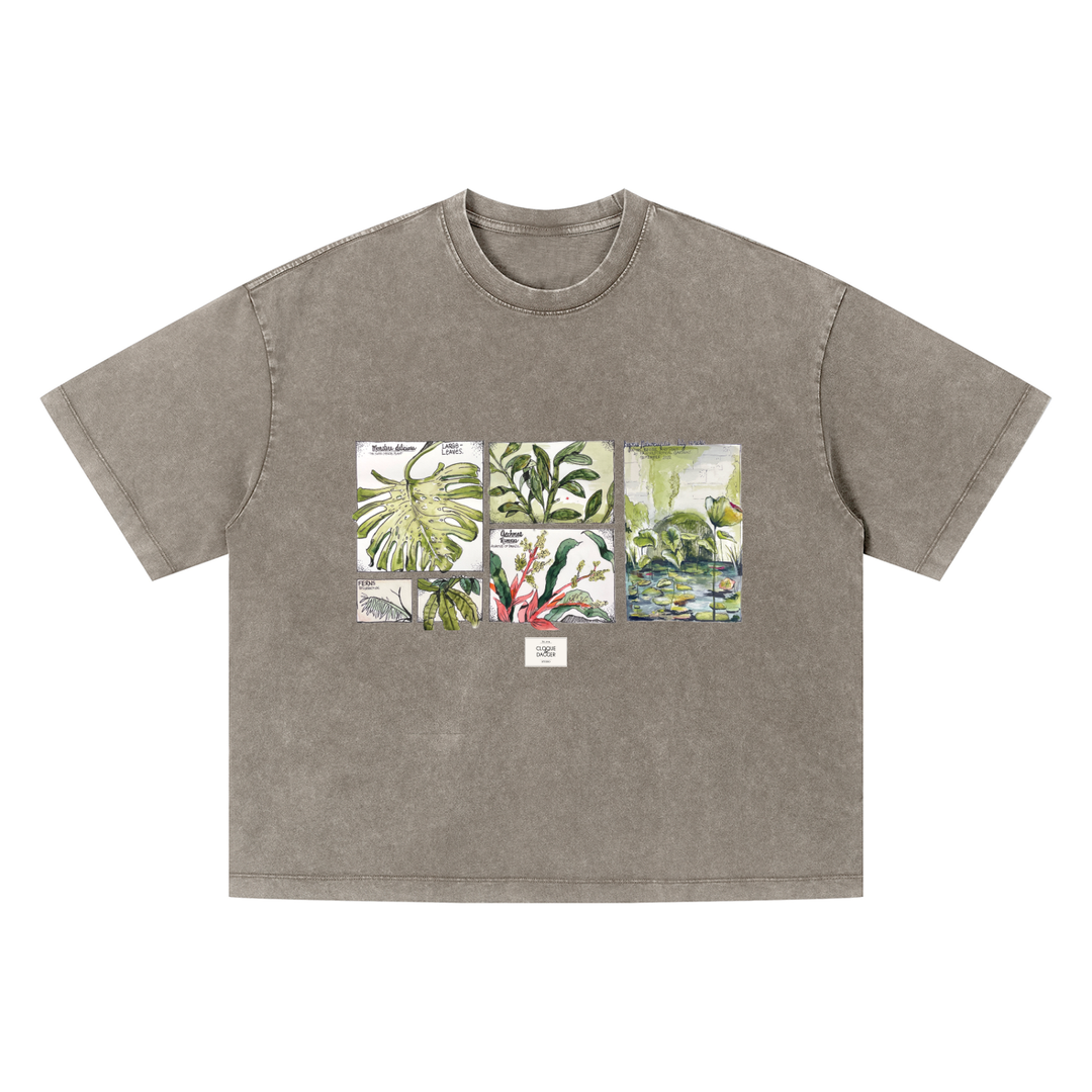 Tropical Botanical Illustrations Vintage Wash Boxy T-Shirt