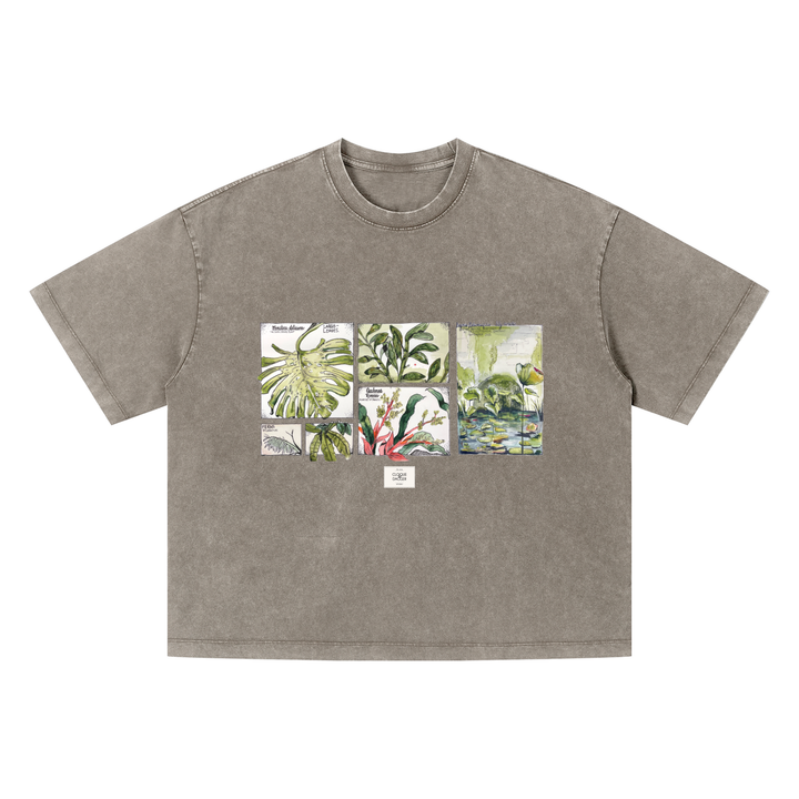 Tropical Botanical Illustrations Vintage Wash Boxy T-Shirt