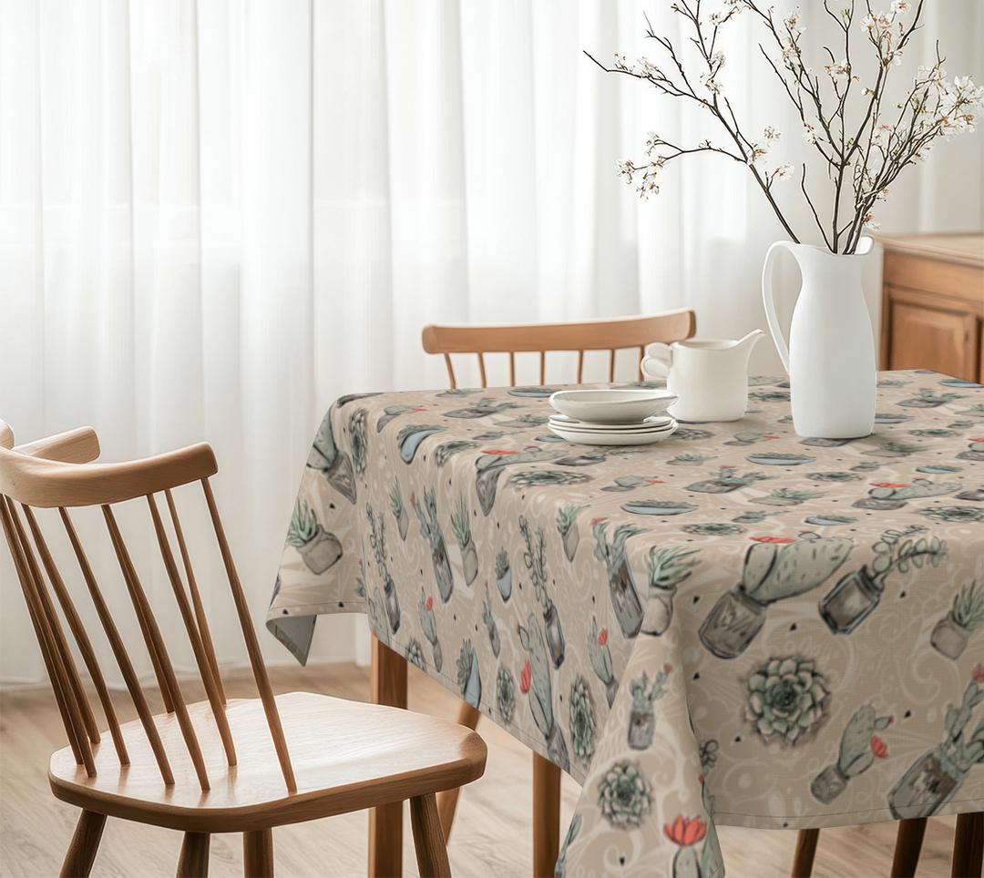 Neutral Succulents Table Cloth