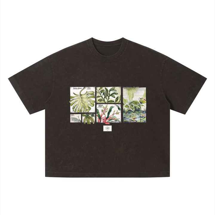Tropical Botanical Illustrations Vintage Wash Boxy T-Shirt