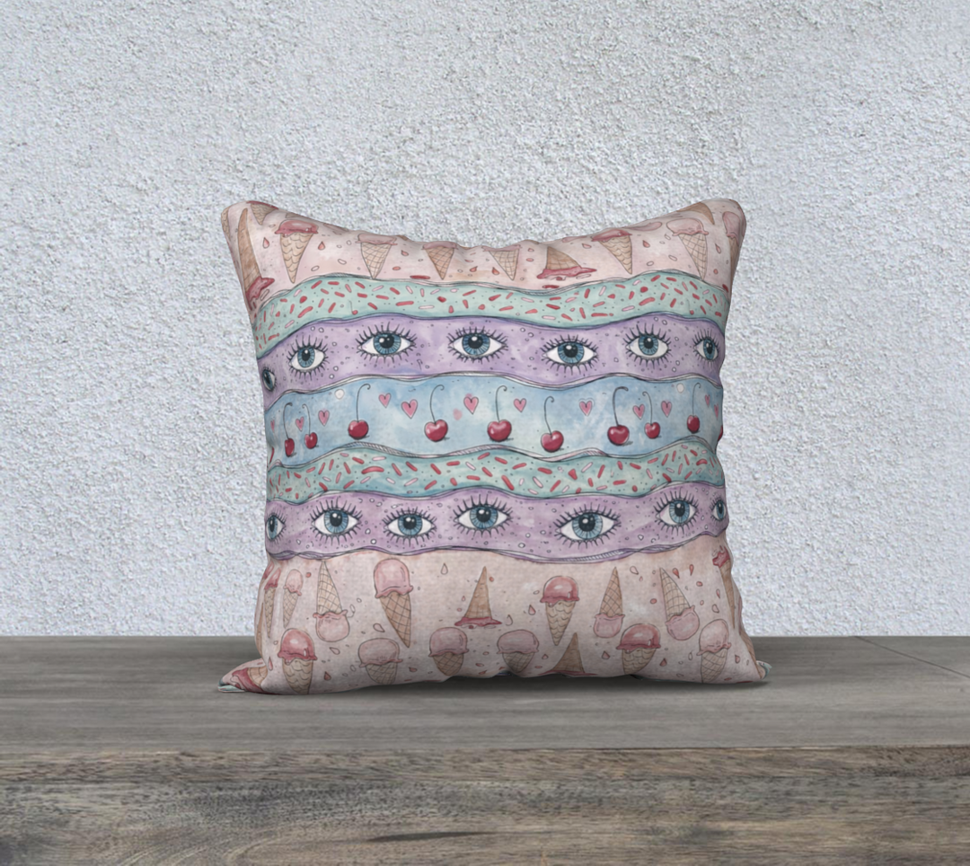 Eyes and Ice Cream Illustrated Pillow