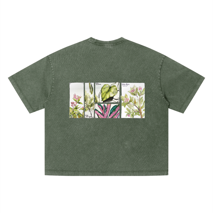 Tropical Botanical Illustrations Vintage Wash Boxy T-Shirt