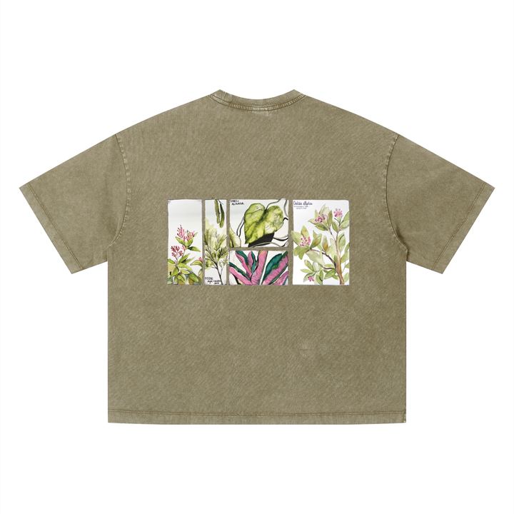Tropical Botanical Illustrations Vintage Wash Boxy T-Shirt