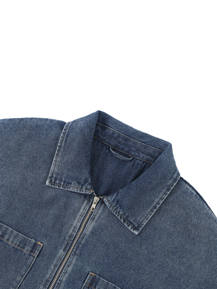 Unisex Vintage Wash Boxy Quarter-Zip Denim Shirt