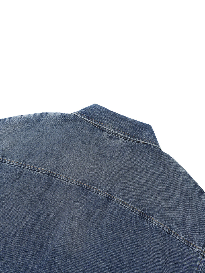 Unisex Vintage Wash Boxy Quarter-Zip Denim Shirt