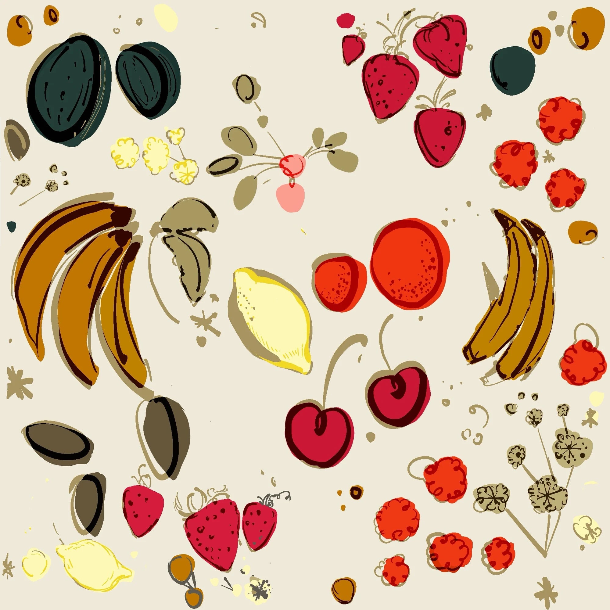Hand-drawn fruit and dessert studies